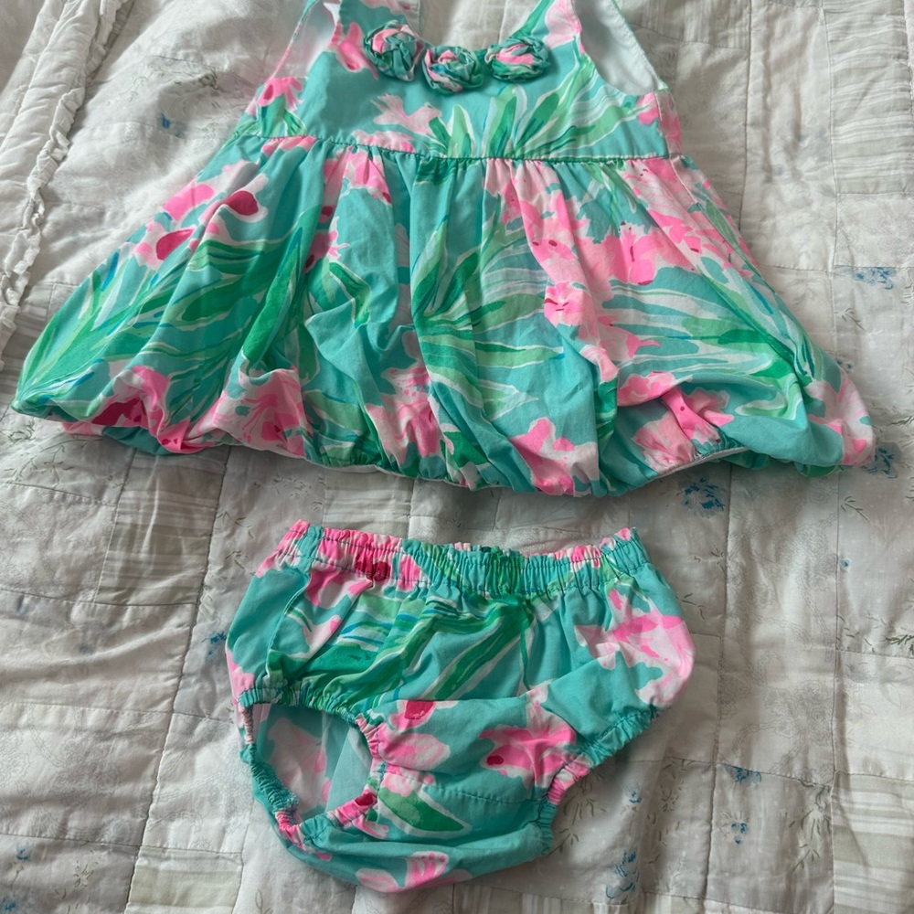 Lilly Pulitzer 6-12 months Pink/green with Diaper Cover